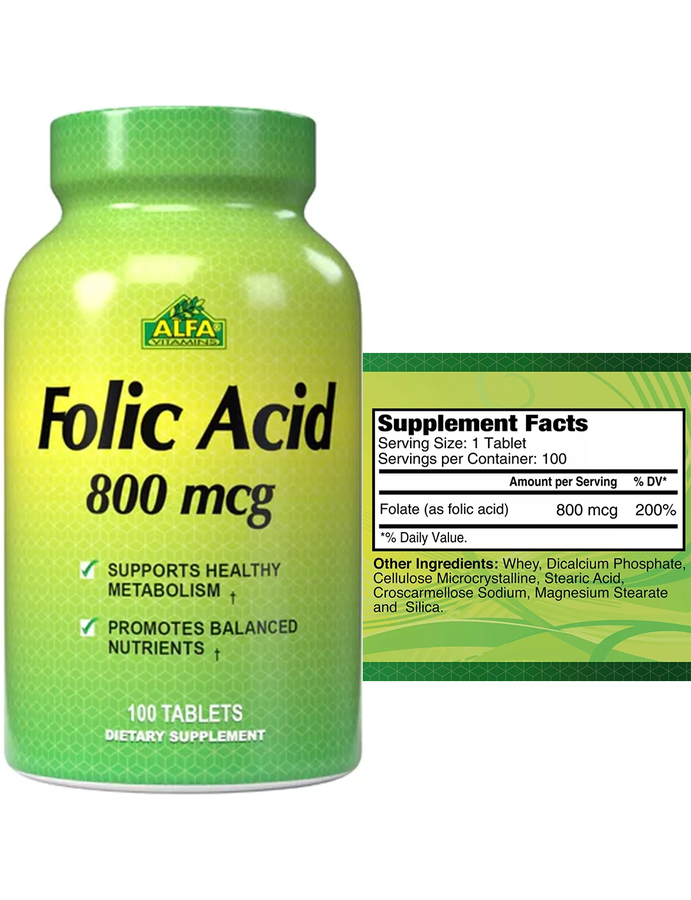 Acido folico 800mcg x 100cap - Alfa Vitamins