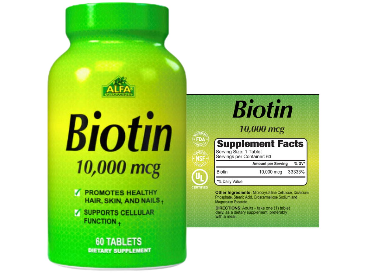 Biotin 10,000mcg x 60cap - Alfa Vitamins