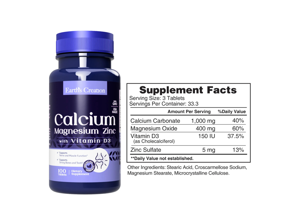 Calcium Magnesium Zinc Vitamin D x 100tab - Earth Creation