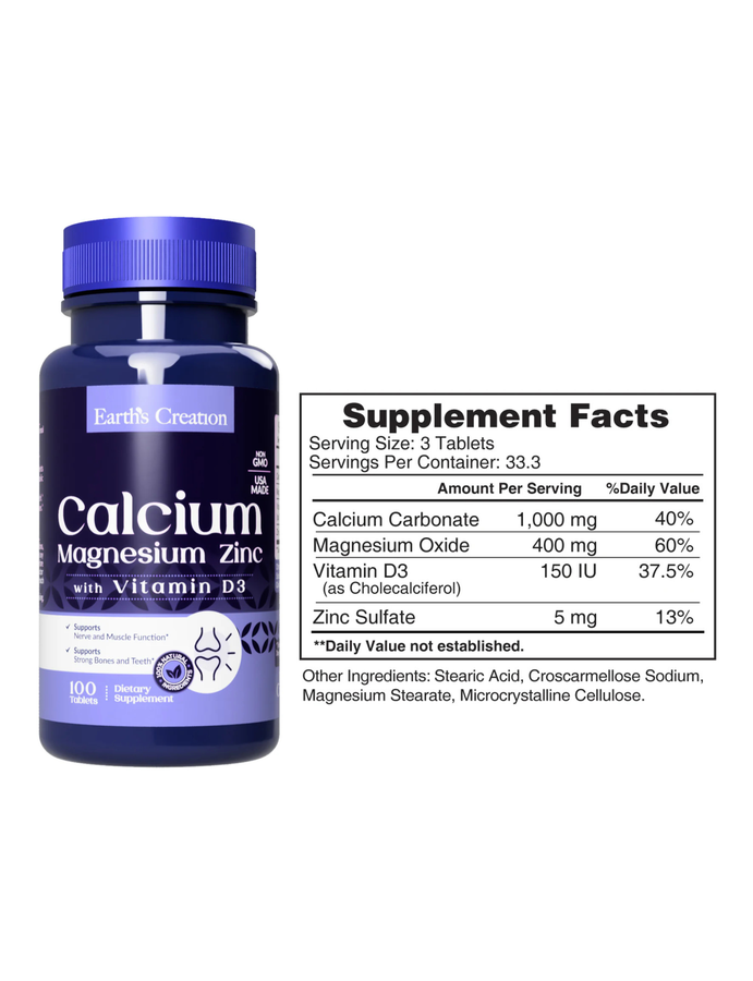 Calcium Magnesium Zinc Vitamin D x 100tab - Earth Creation