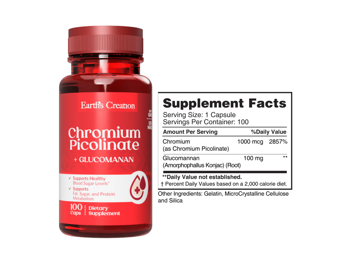 Chromium Picolinate 1000 MG + Glucomannan x 100cap - Earth Creation