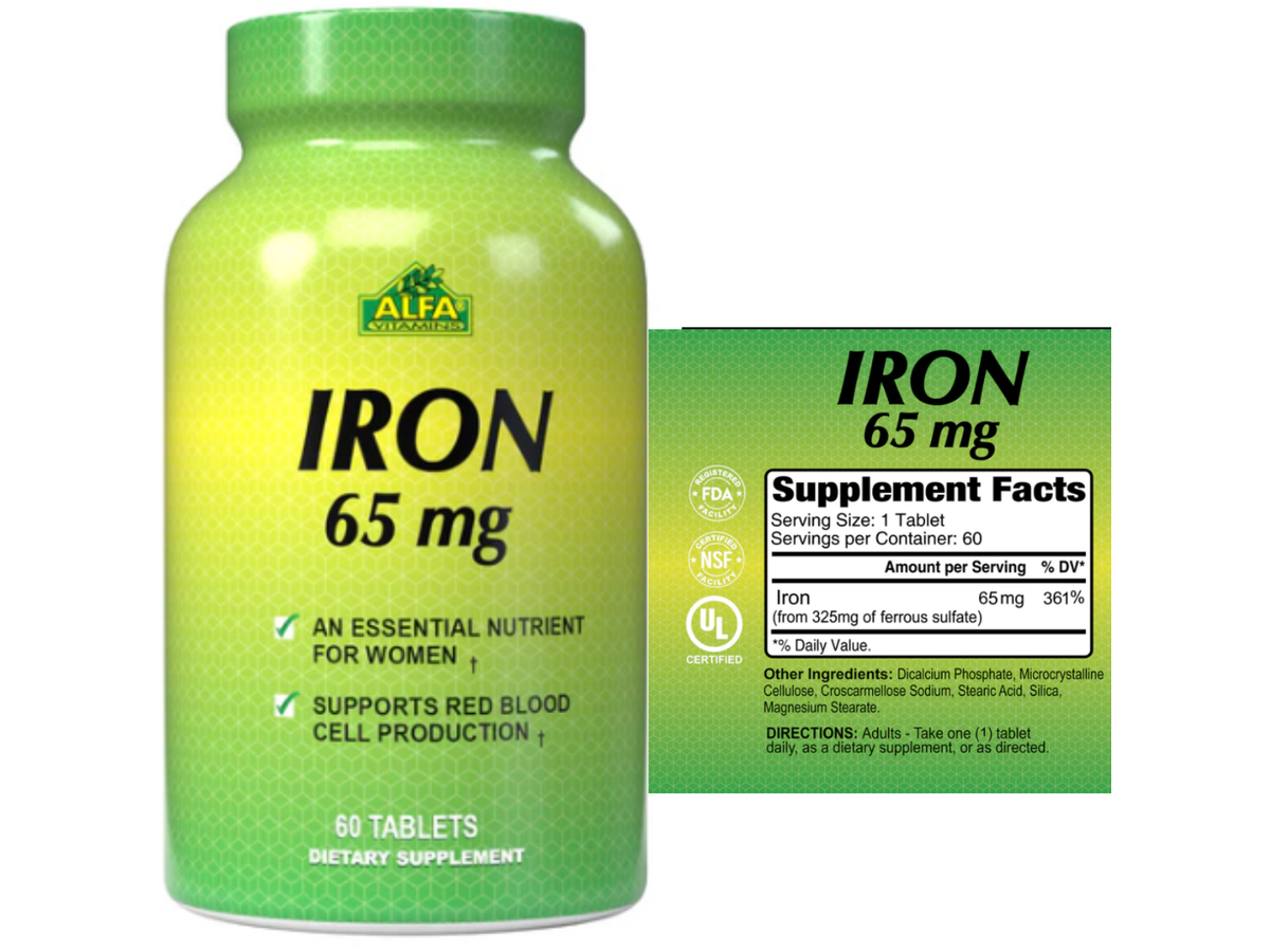 Iron (Hierro) 300mg x 60cap - Alfa Vitamins