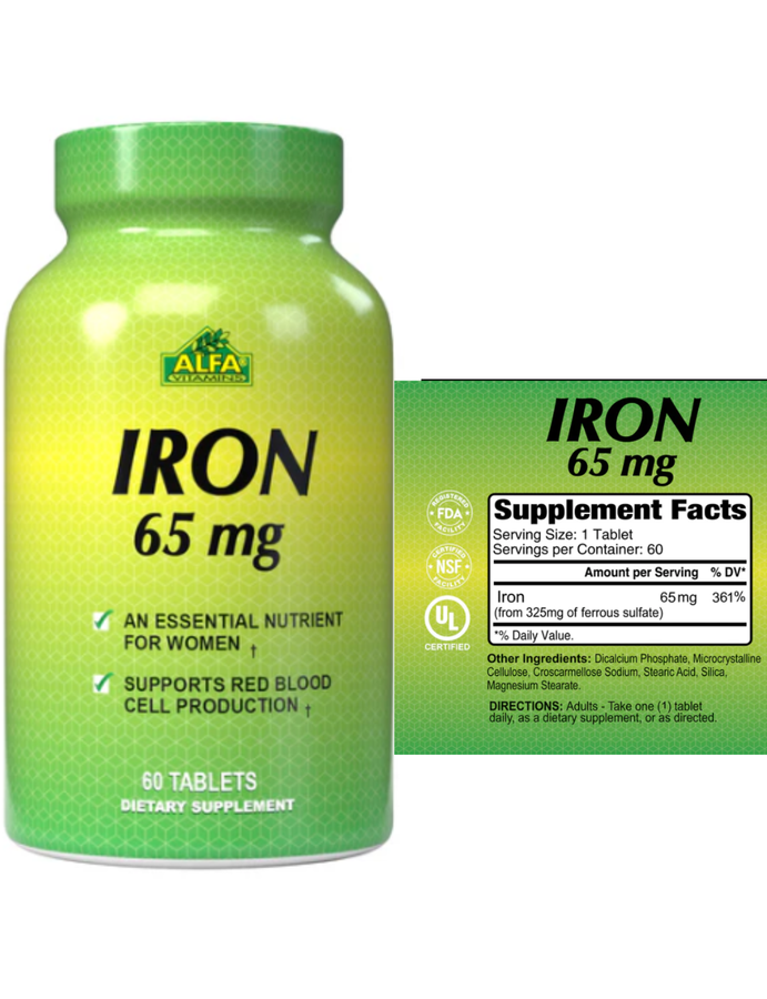 Iron (Hierro) 300mg x 60cap - Alfa Vitamins