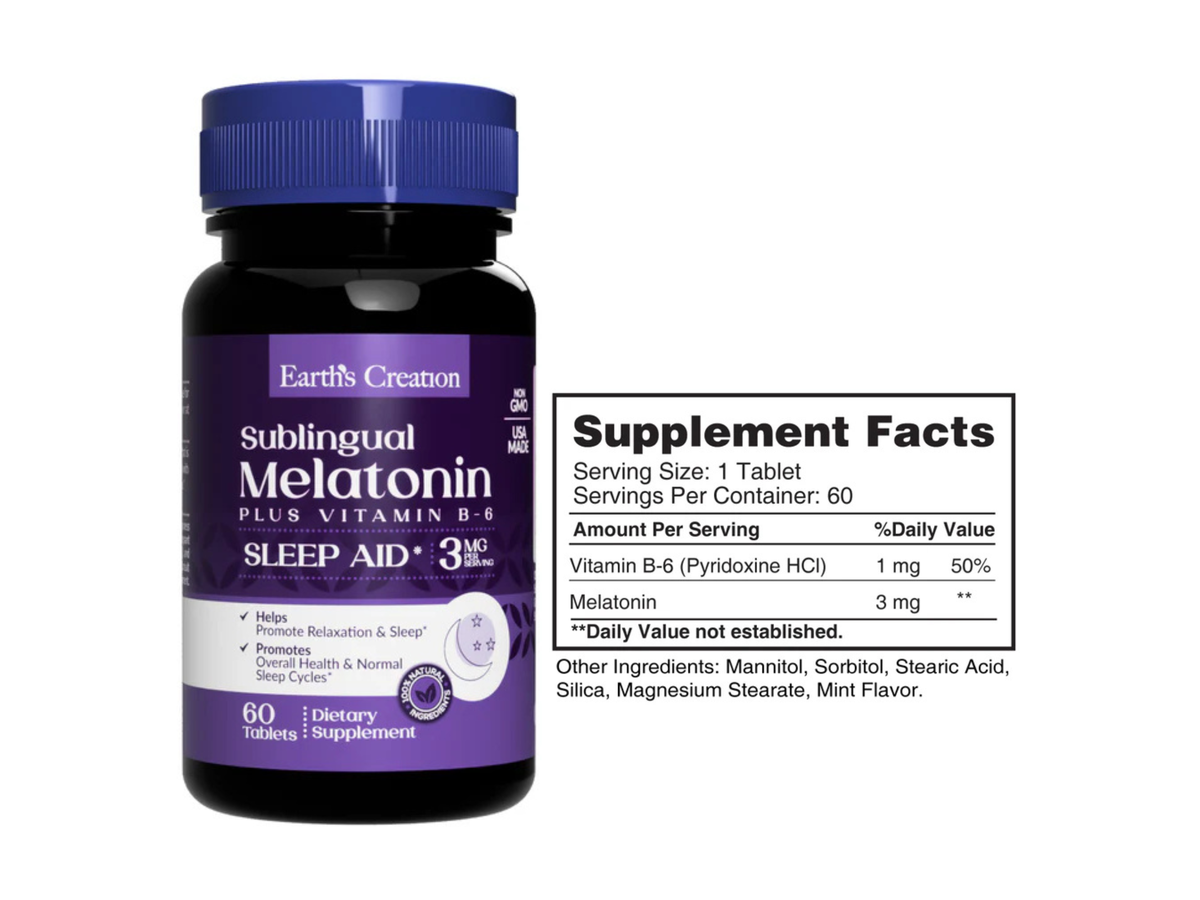 Melatonina 3mg with B6 sabor menta x 60cap - Earth Creation