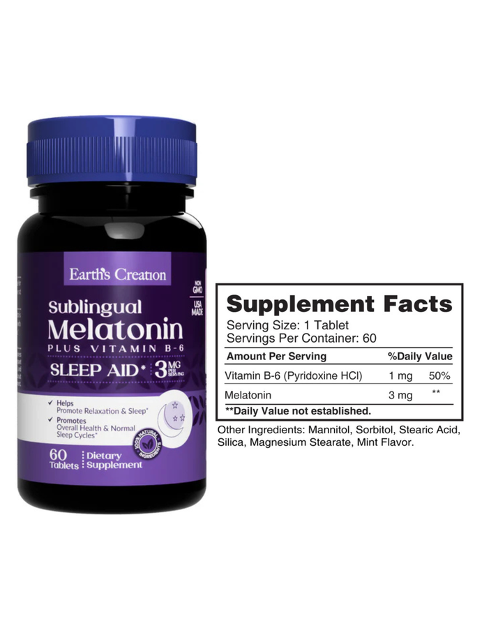 Melatonina 3mg with B6 sabor menta x 60cap - Earth Creation