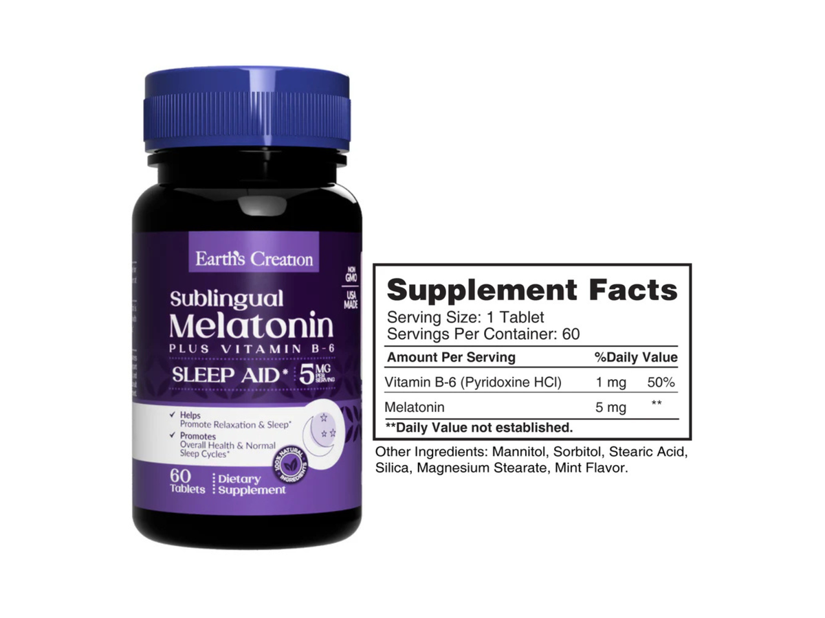 Melatonina 5mg sabor menta x 60cap - Earth Creation
