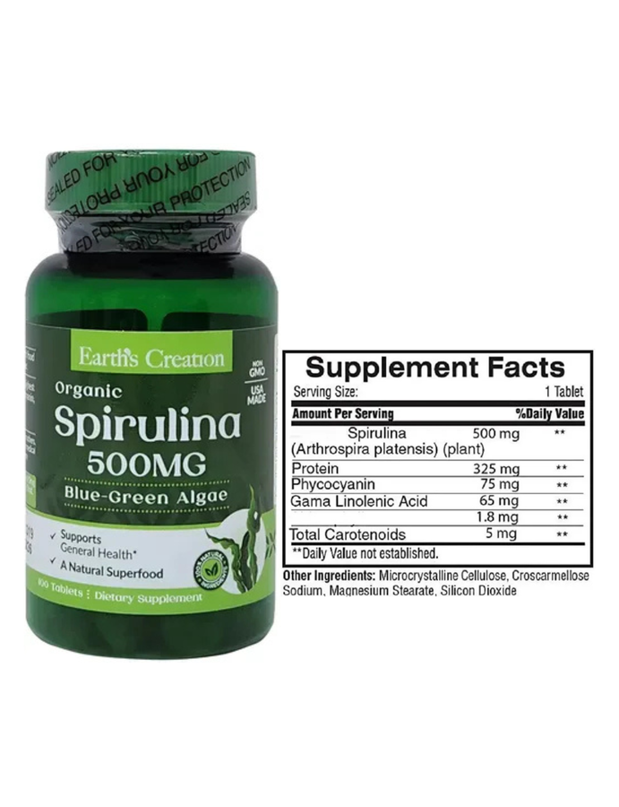 Spirulina 500mg x 100 softgels - Earth Creation