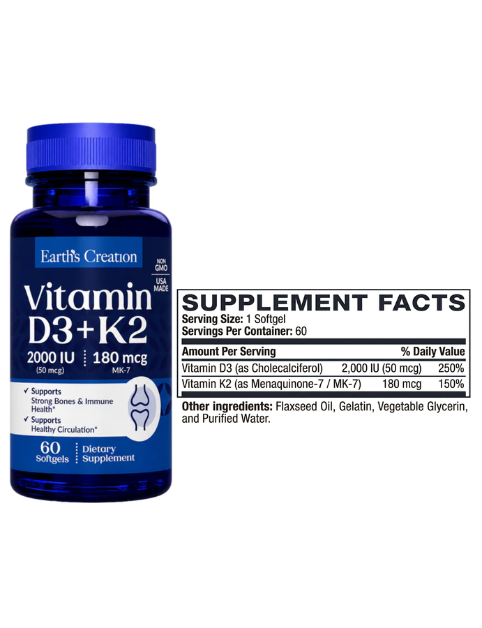 Vitamina D 2000 IU K2 x 60 softgels - Earth Creation
