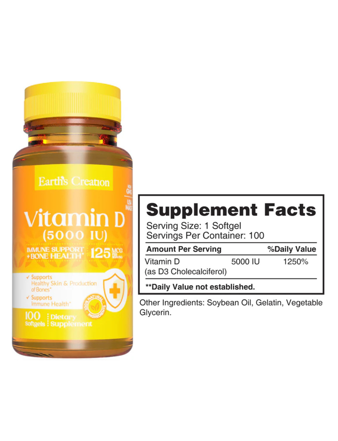 Vitamina D 5000 IU x 100 softgels - Earth Creation