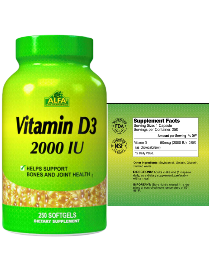 Vitamina D3 2000IU x 250cap - Alfa Vitamins