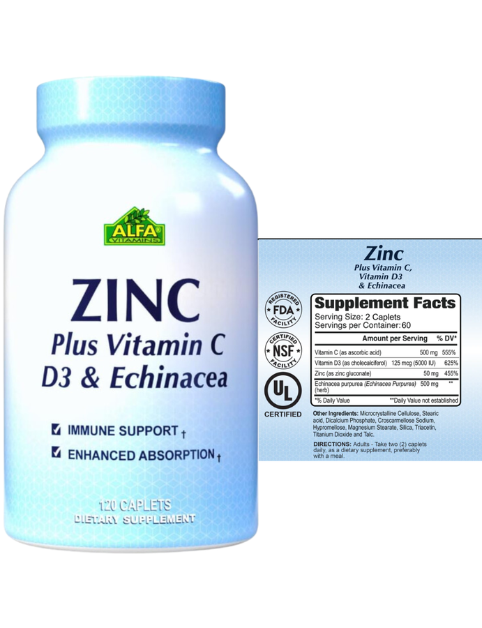 Zinc + Vit C + Vit D x 120cap - Alfa Vitamins